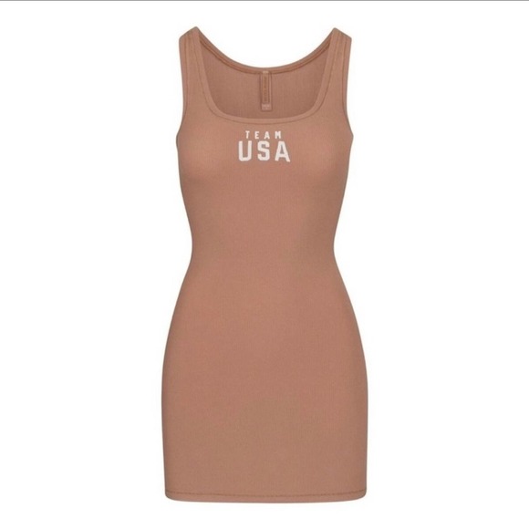 SKIMS Dresses & Skirts - Skims NEW Team USA Olympic Capsule Tank Ribbed Dress in Sienna LARGE 4th of July
